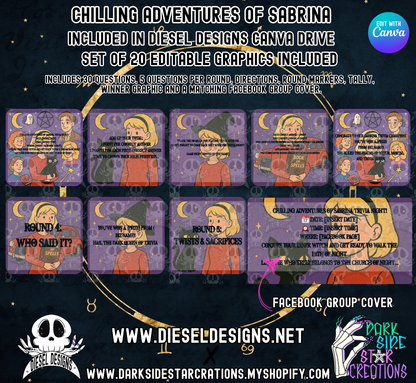 Chilling Adventures Of Sabrina Trivia Game | Canva Template | Fully Editable | Facebook | Engagement