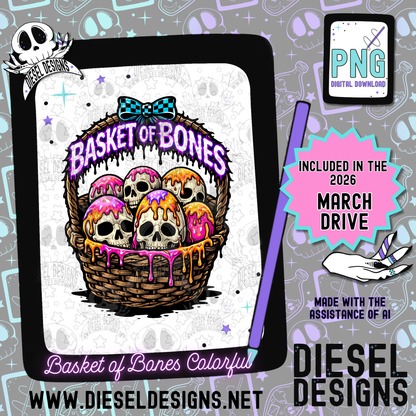 Basket Of Bones Colorful PNG  | 300 DPI | Transparent PNG | Digital File Only