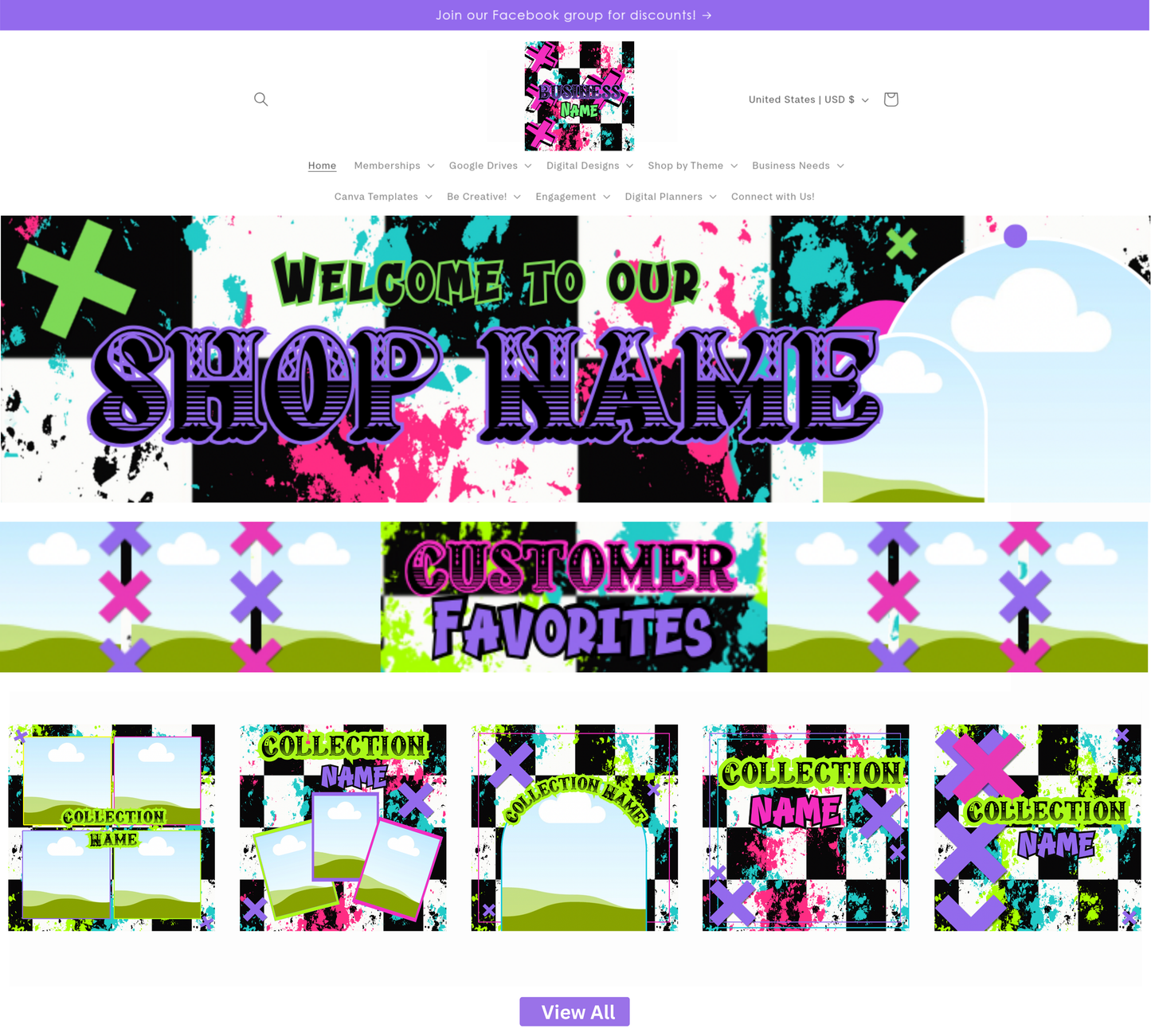 Funky Checkered Website Kits | Website Kits | Editable graphics included