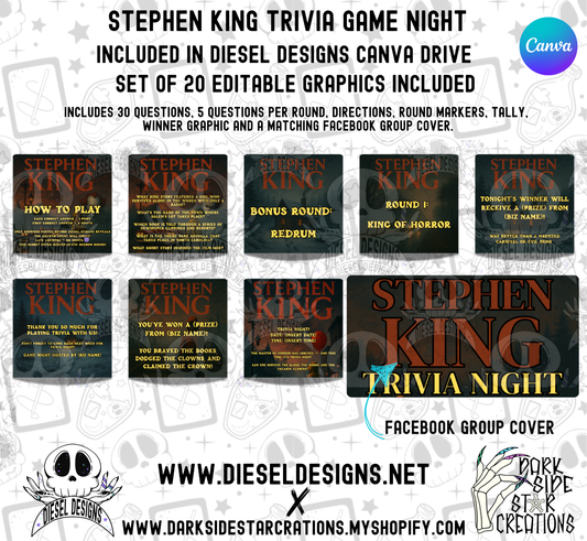 Stephen King Trivia Game | Canva Template | Fully Editable | Facebook | Engagement