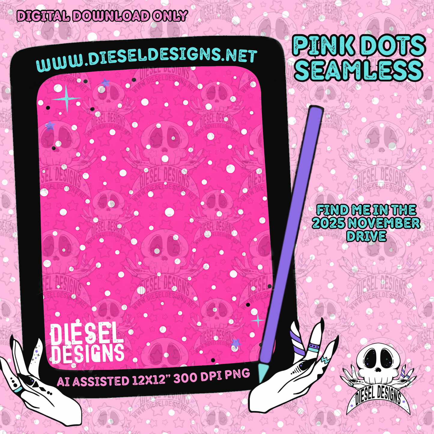 Pink Dots Seamless | Seamless File | 300 DPI | 12" x 12" | Digital File only