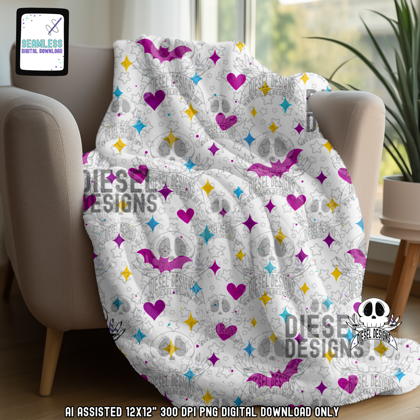 Transparent Starry Bats Seamless | Seamless File | 300 DPI | 12" x 12" | Digital File only