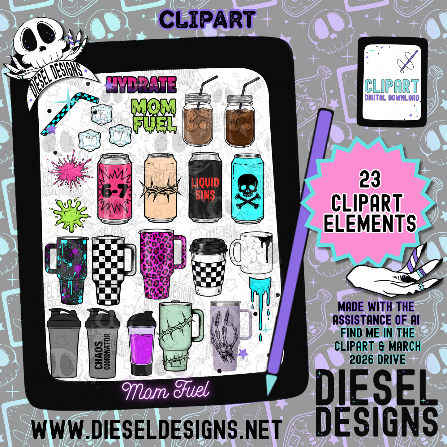 Mom Fuel Clipart & Elements Set | 300 DPI | Transparent PNG | Clipart & Elements |