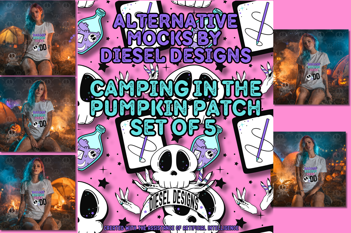 White T-shirt Camping In The Pumpkin Patch Mock Up Bundle | AI Assisted Mock UP | PNG | Bundle