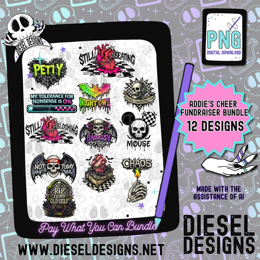 Addie’s Cheer Fundraiser Bundle – 12 Exclusive PNG Designs | Pay What You Can | Limited Time Digital Download