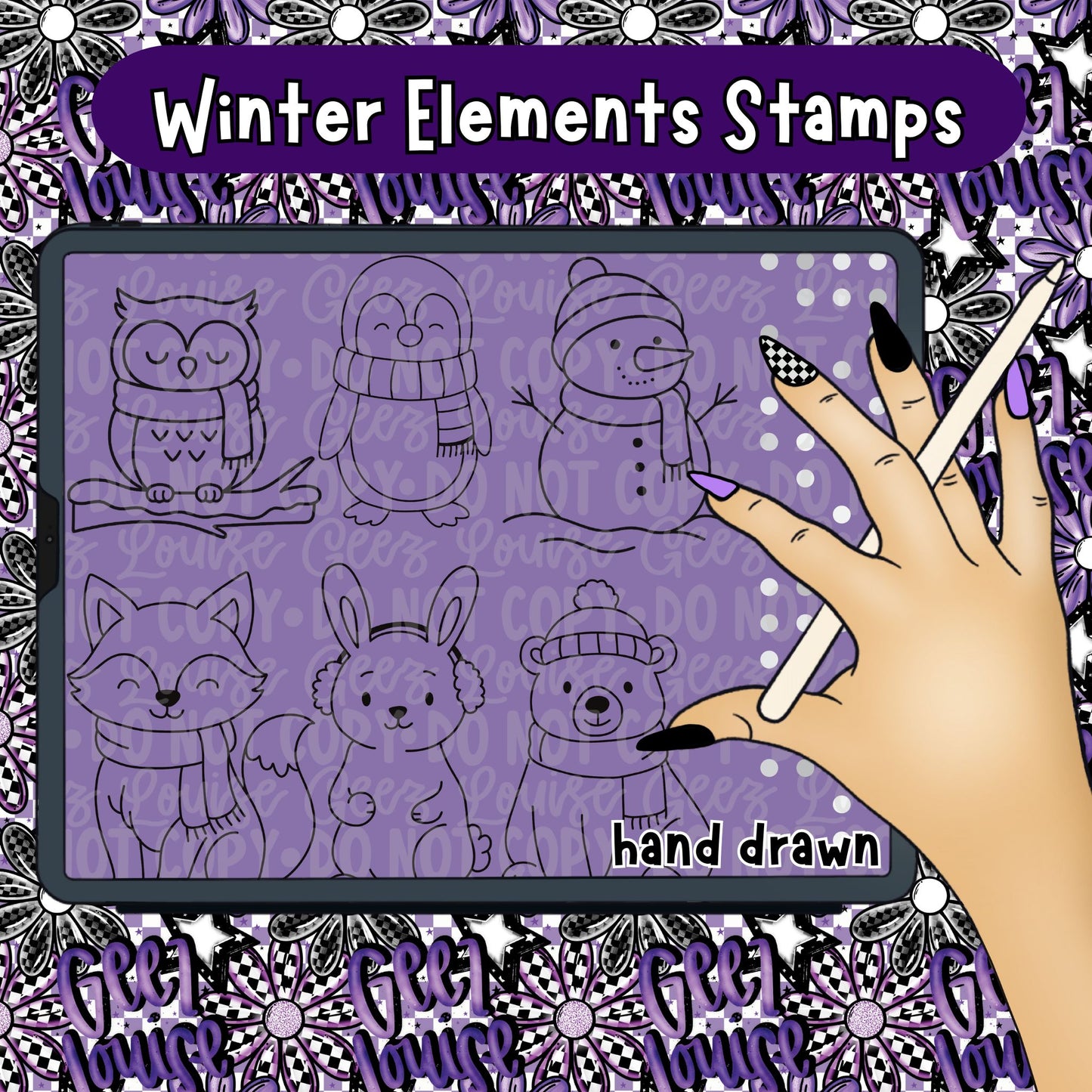 Winter Elements Collab With Geez Louise | Clipart | OTF Fonts | Alpha Sets | Procreate Stamp Set