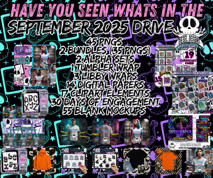 September 2025 Monthly Google Drive | 300 DPI | Transparent PNG | Seamless | Tumbler Wraps | Clipart