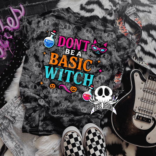 Don’t Be a Basic Witch — Cute Halloween PNG for Shirts, Stickers & Tumblers (300 DPI Digital Download) 🧪🎃