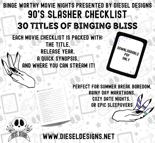90s Slasher Movie Binge Worthy Checklist | Digital Download Only | PDF File