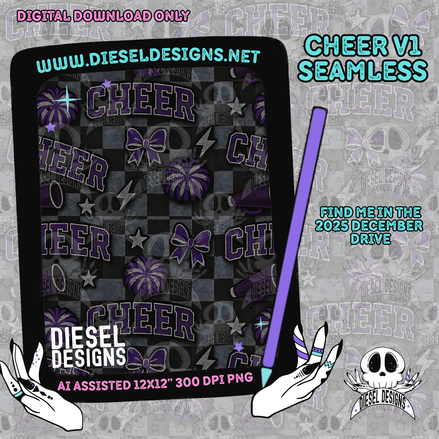 Cheer V1 Seamless | Seamless File | 300 DPI | 12" x 12" | Digital File only