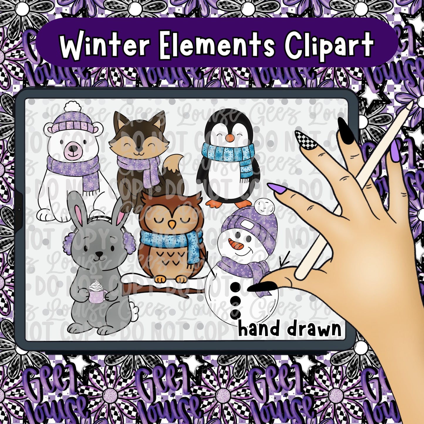 Winter Elements Collab With Geez Louise | Clipart | OTF Fonts | Alpha Sets | Procreate Stamp Set
