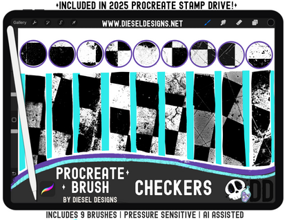 Checkers Procreate Brush Set — 9 Pressure‑Sensitive Grunge Checker Brushes for Fast Edgy Backgrounds (iPad + Apple Pencil)