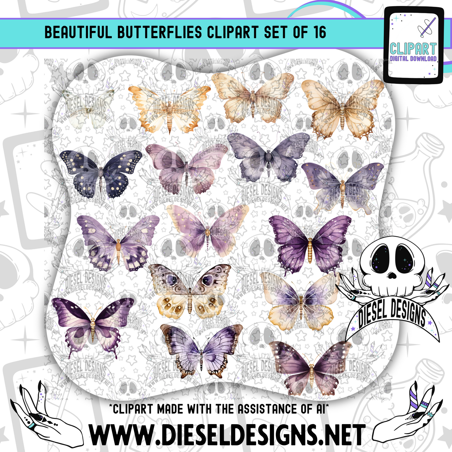 Beautiful Butterflies Clipart & Elements Set of 16 | 300 DPI | Transparent PNG | Clipart & Elements |