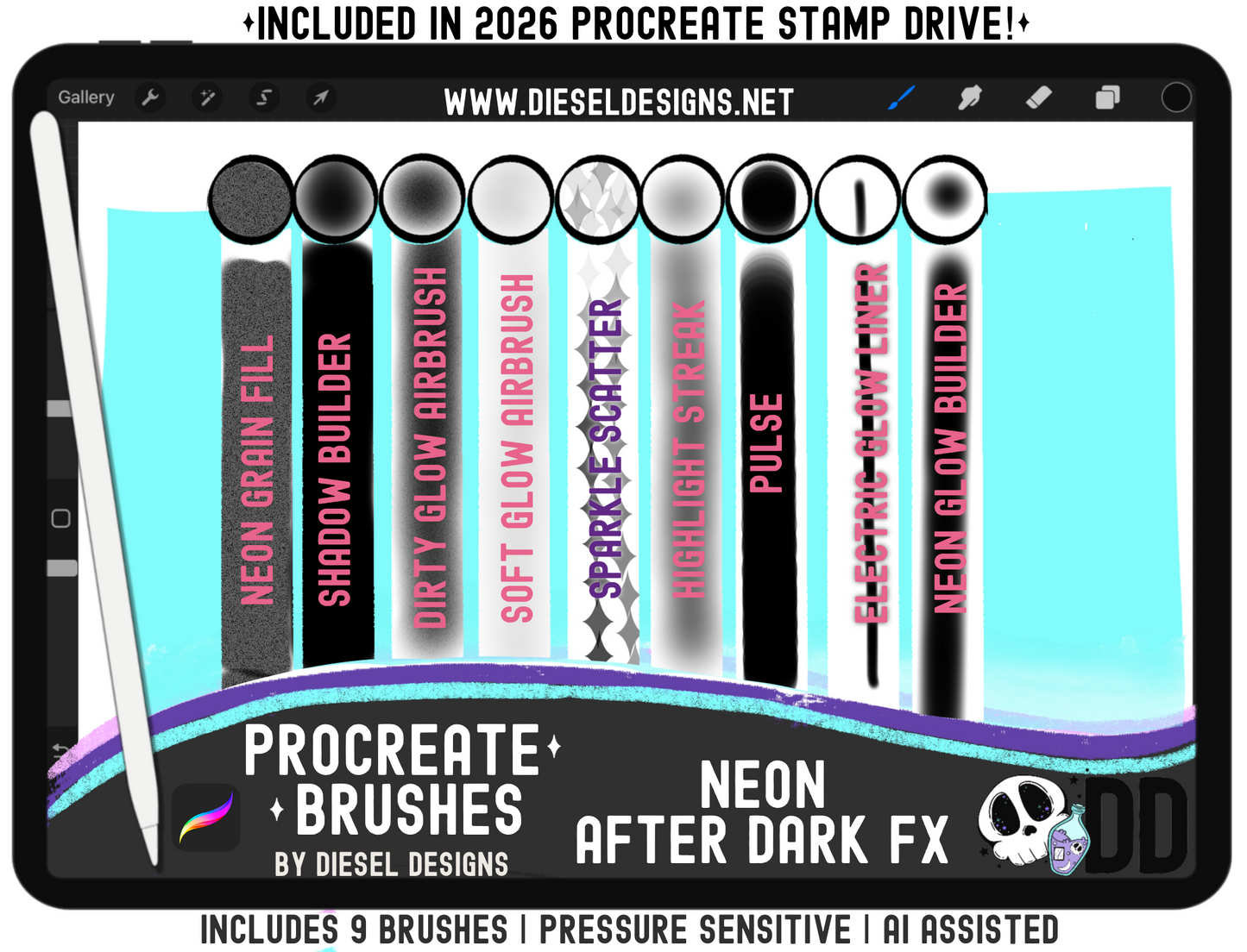 Neon After Dark FX Brush Set | PROCREATE BRUSHES/STAMPS | Digital File Only