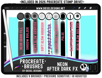 Neon After Dark FX Brush Set | PROCREATE BRUSHES/STAMPS | Digital File Only