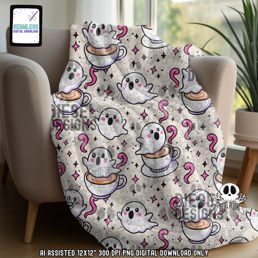 Haunted Lattes V1 Seamless | Seamless File | 300 DPI | 12" x 12" | Digital File only