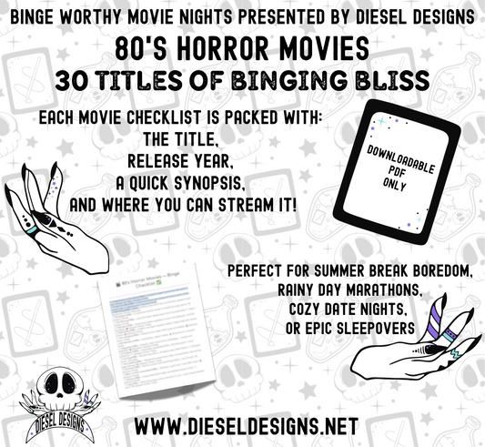 80s Horror Movie Binge Worthy Checklist | Digital Download Only | PDF File