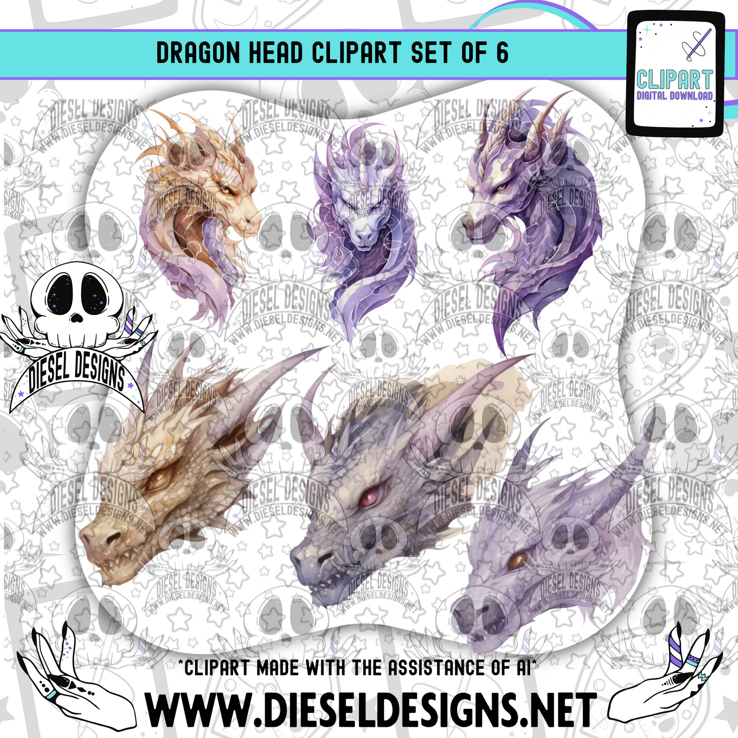 Dragon Head Clipart & Elements Set of 6 | 300 DPI | Transparent PNG | Clipart & Elements |