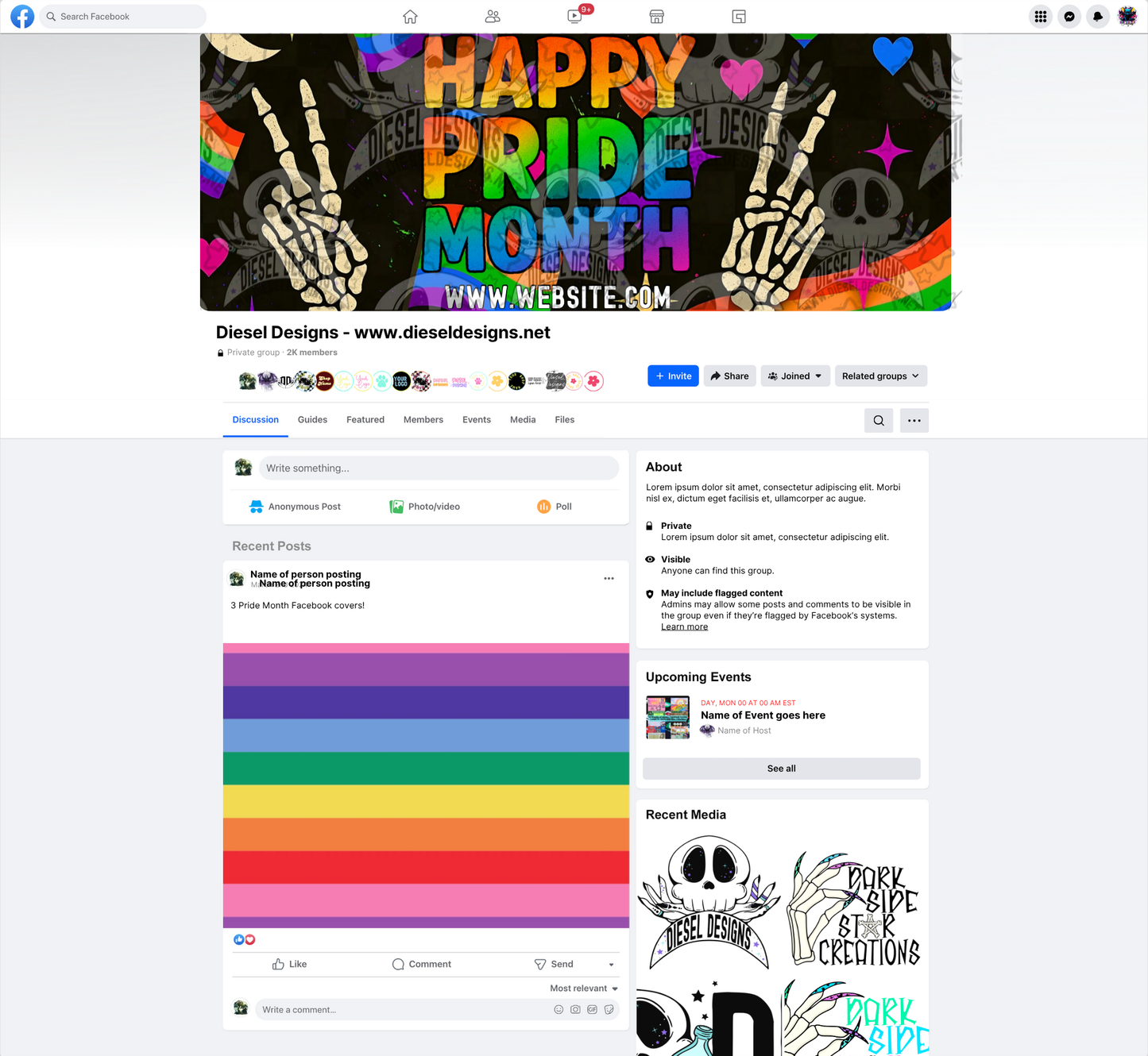 Pride Month Facebook Group Covers | Facebook Covers | Editable graphics included | Template | Canva | Set of 3
