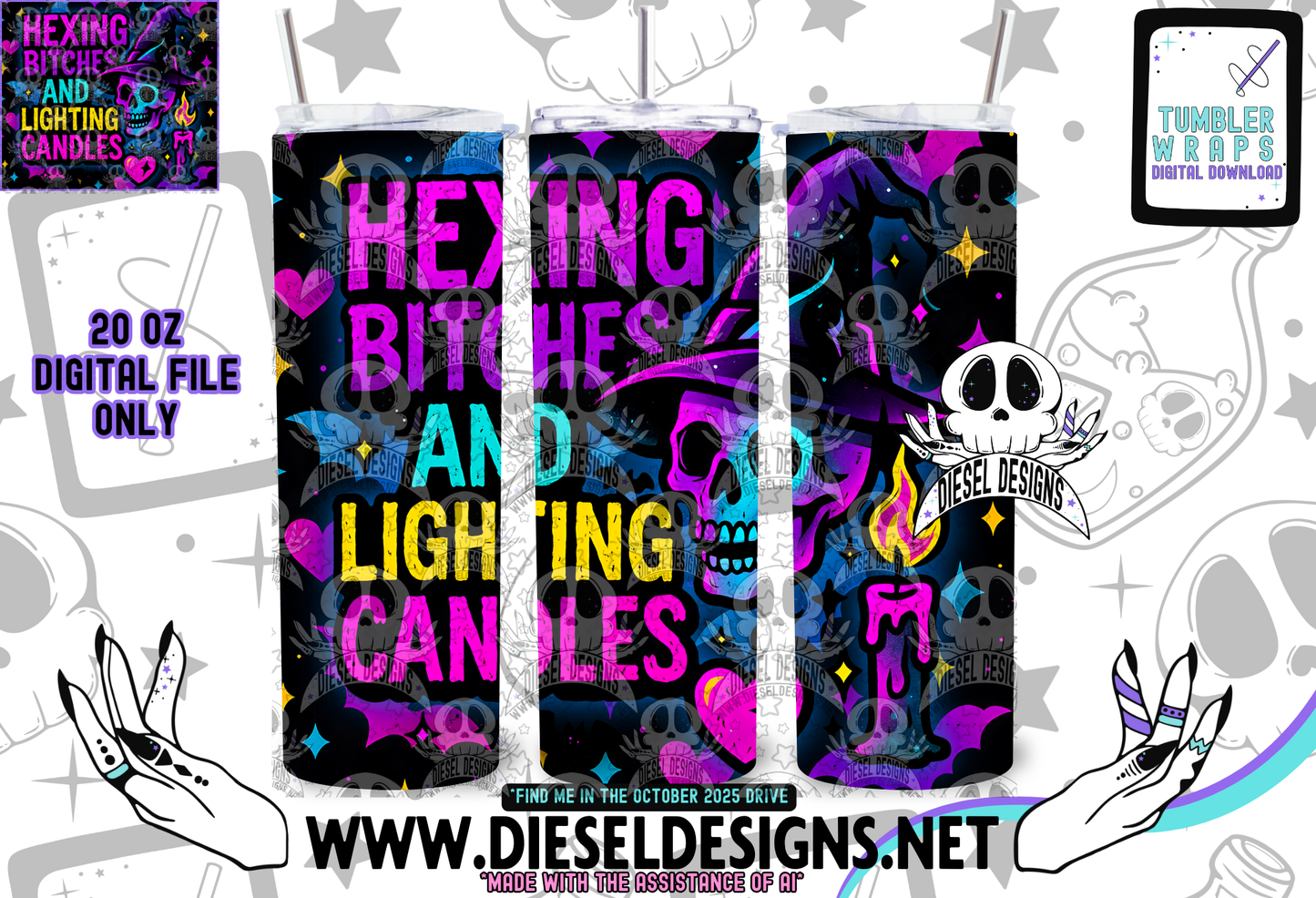 Hexing Bitches And Lighting Candles Tumbler | 20oz. Tumbler Wrap | 300 DPI | Digital File Only