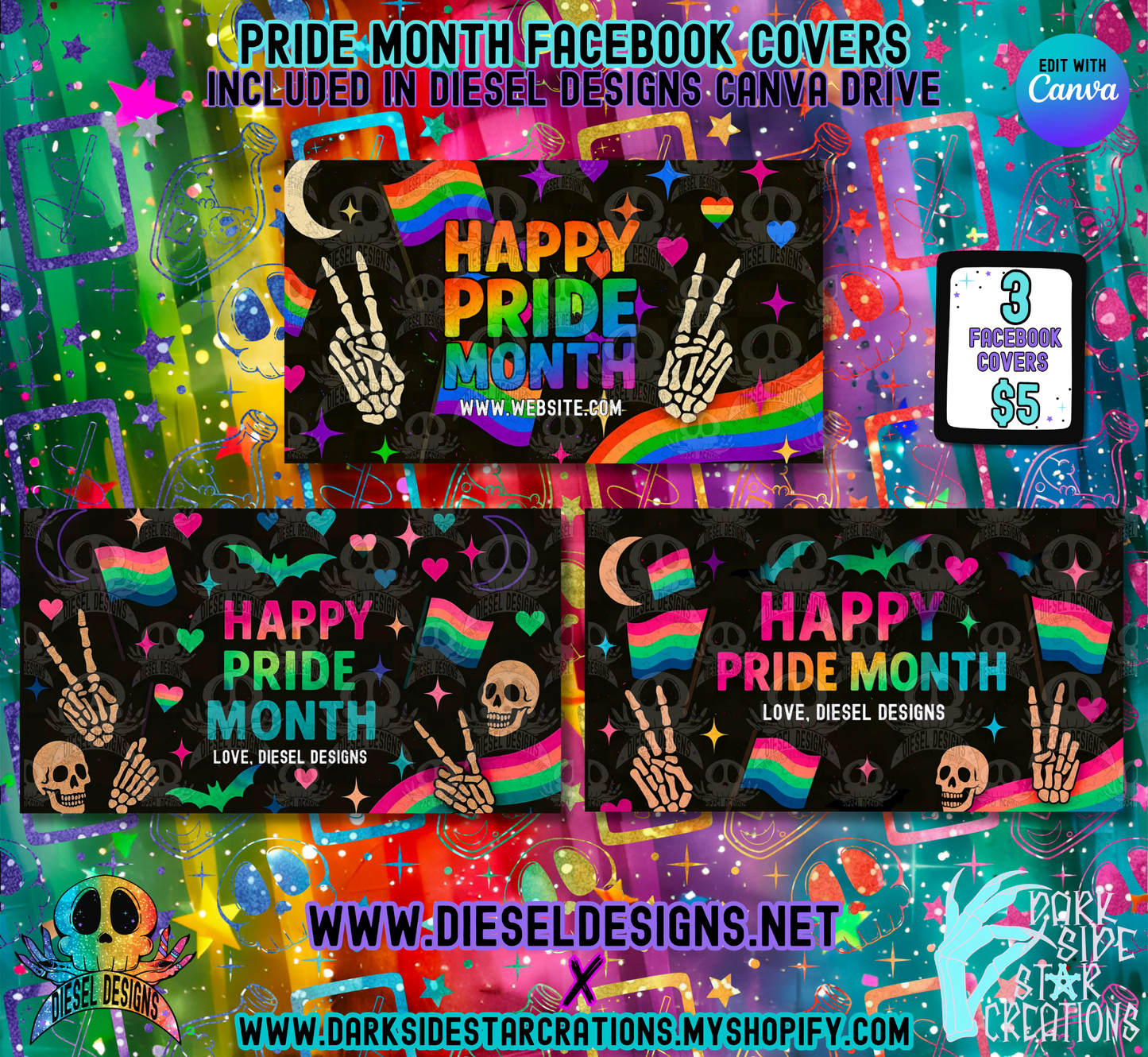 Pride Month Facebook Group Covers | Facebook Covers | Editable graphics included | Template | Canva | Set of 3