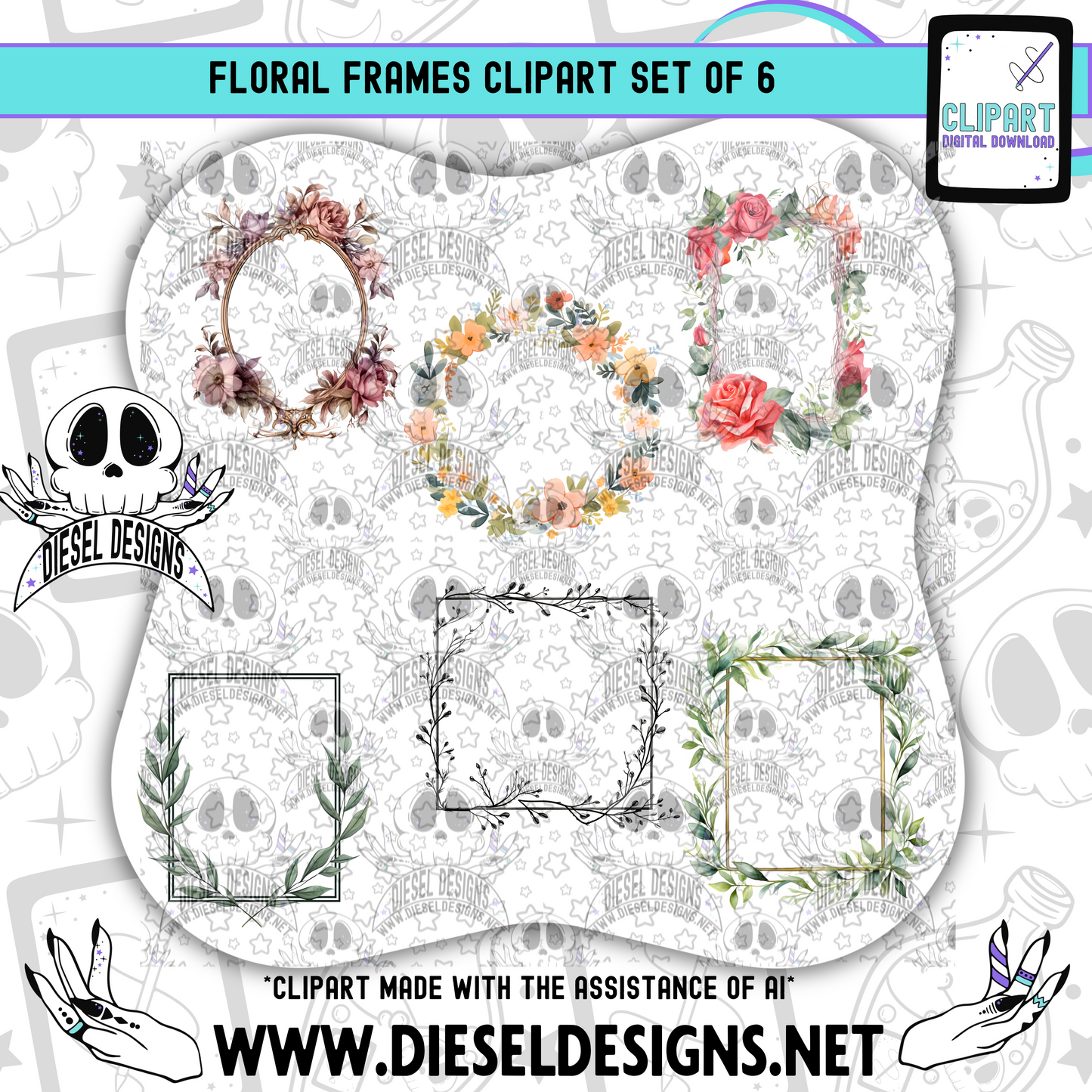 Floral Frame Clipart & Elements Set of 6 | 300 DPI | Transparent PNG | Clipart & Elements |