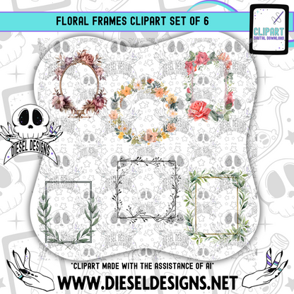 Floral Frame Clipart & Elements Set of 6 | 300 DPI | Transparent PNG | Clipart & Elements |
