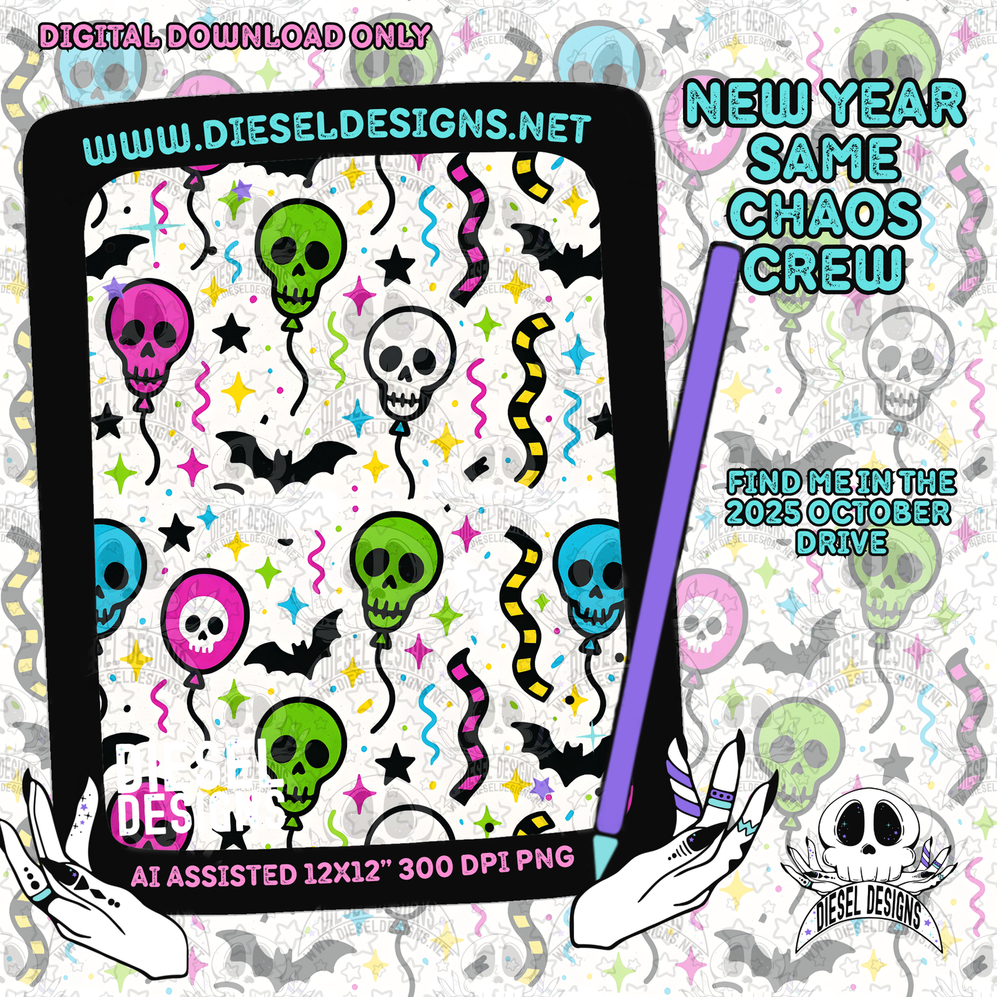 New Year Same Chaos Seamless | Seamless File | 300 DPI | 12" x 12" | Digital File only