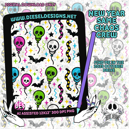 New Year Same Chaos Seamless | Seamless File | 300 DPI | 12" x 12" | Digital File only