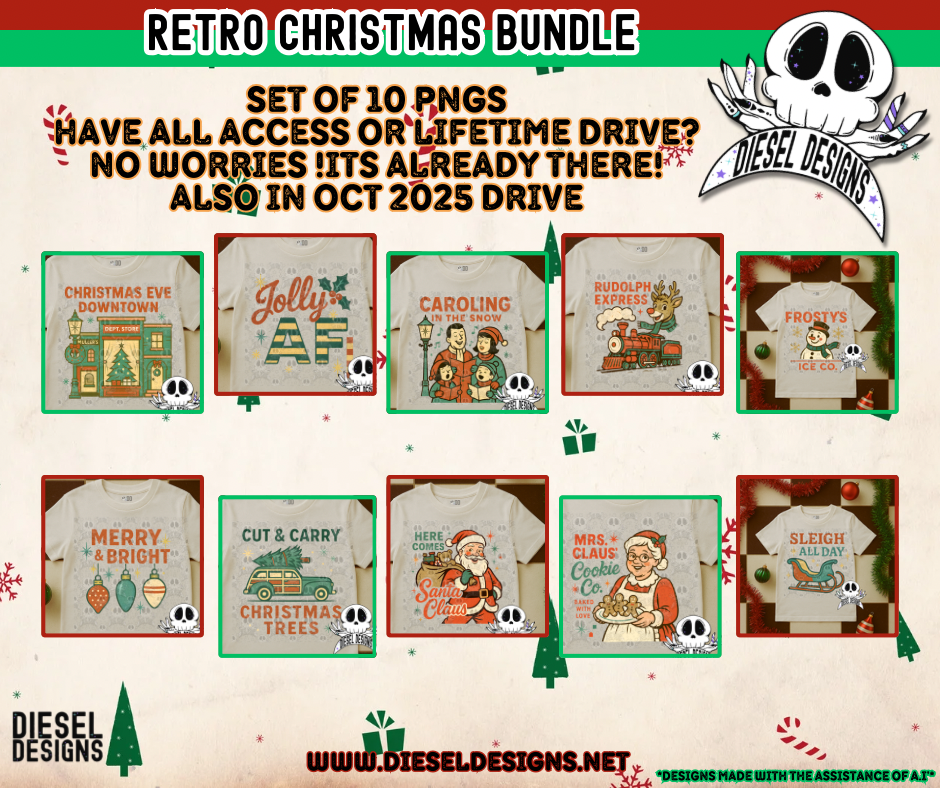 Retro Christmas PNG Bundle  | 300 DPI | Transparent PNG | Digital File Only | Bundle