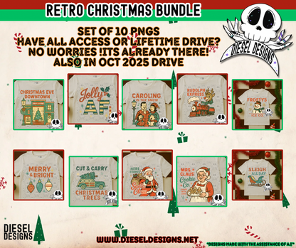 Retro Christmas PNG Bundle  | 300 DPI | Transparent PNG | Digital File Only | Bundle