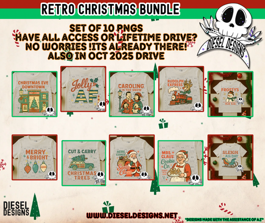 Retro Christmas PNG Bundle  | 300 DPI | Transparent PNG | Digital File Only | Bundle