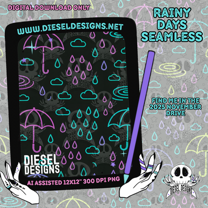 Rainy Day Seamless | Seamless File | 300 DPI | 12" x 12" | Digital File only