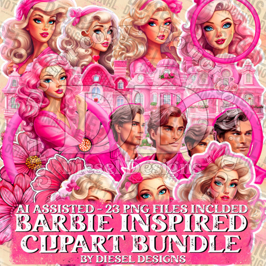 B@rbie inspired AI assisted Clipart Bundle | 300 DPI | Transparent PNG | Clipart | Bundle