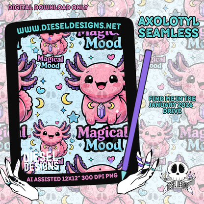 Axolotyl Seamless | Seamless File | 300 DPI | 12" x 12" | Digital File only