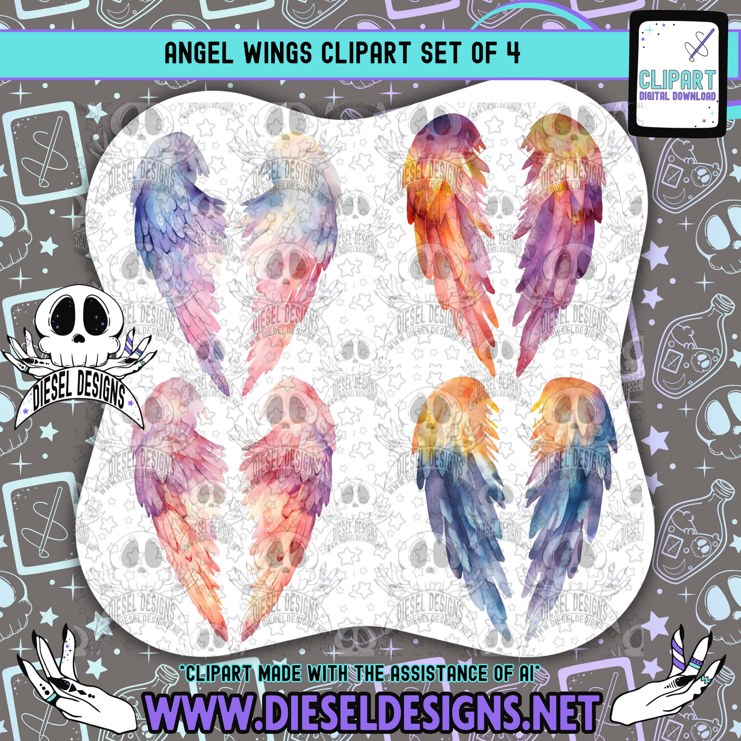 Angel Wings Clipart & Elements Set of 4 | 300 DPI | Transparent PNG | Clipart & Elements |