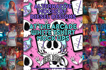 At The Arcade White T Shirt AI Assisted Mock UP Set of 6  | PNG |