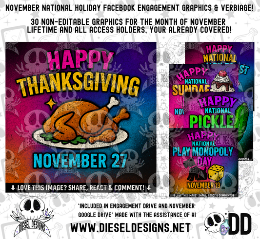 November National Holiday Social Media Graphics & Verbiage | PNG | Facebook | Instagram