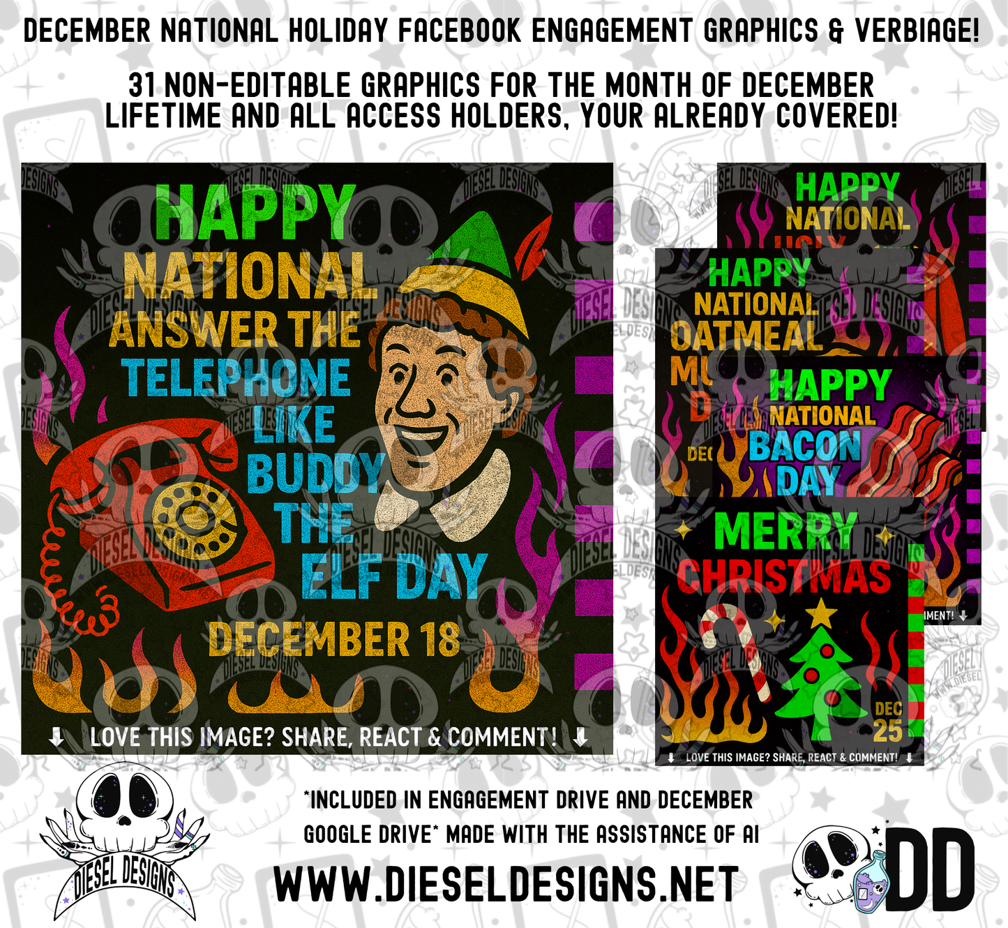 December National Holiday Social Media Graphics & Verbiage | PNG | Facebook | Instagram