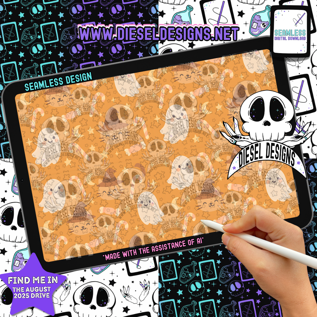 Kitty Ghosts Seamless | Seamless File | 300 DPI | 12" x 12" | Digital File only