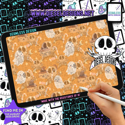 Kitty Ghosts Seamless | Seamless File | 300 DPI | 12" x 12" | Digital File only