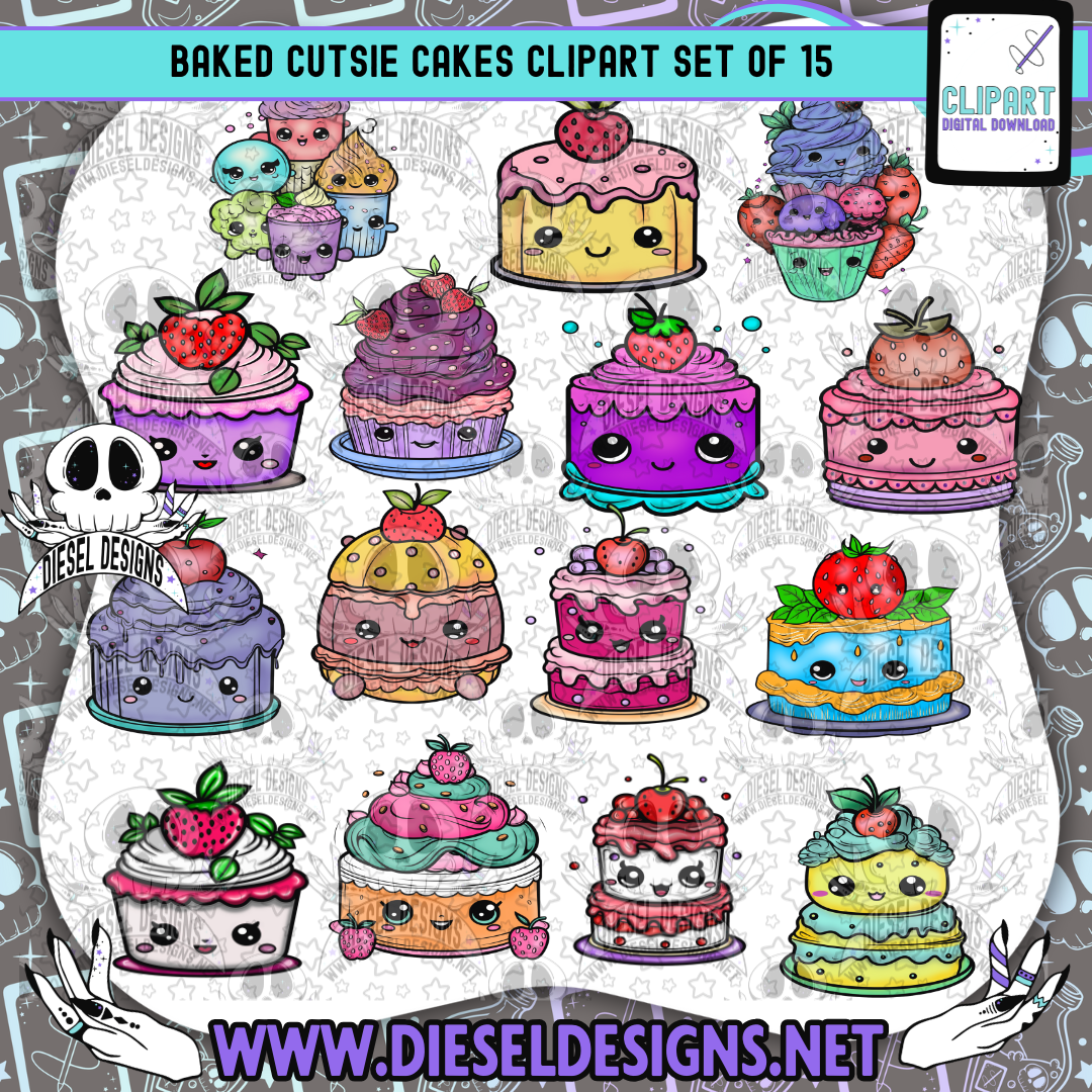 Baked Cutsie Cakes Clipart & Elements Set | 300 DPI | Transparent PNG | Clipart & Elements |
