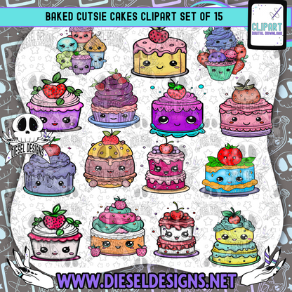 Baked Cutsie Cakes Clipart & Elements Set | 300 DPI | Transparent PNG | Clipart & Elements |