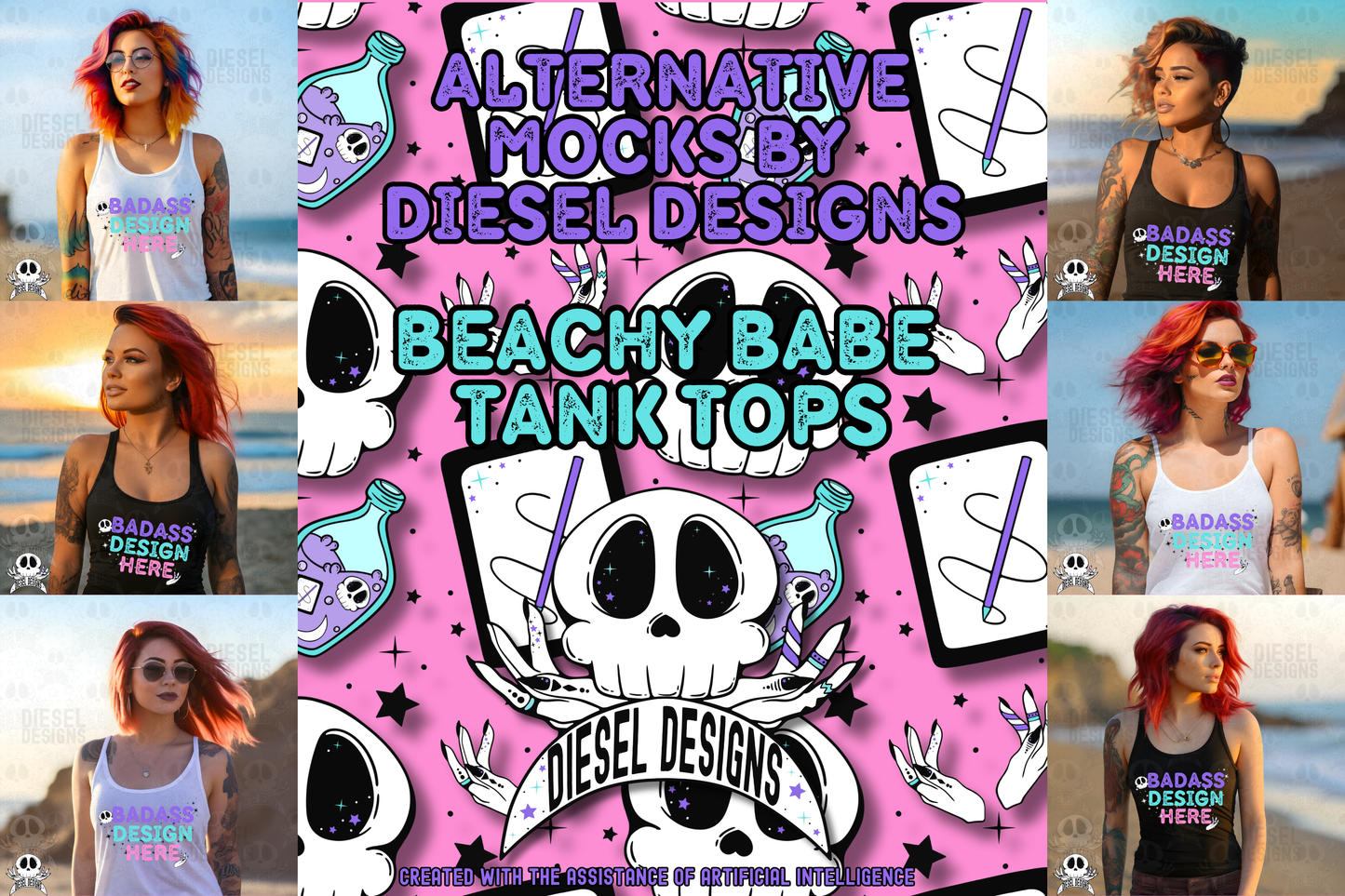 Beachy Babes Tank Top Mock Ups Set of 6 AI Assisted Mock UP | PNG |