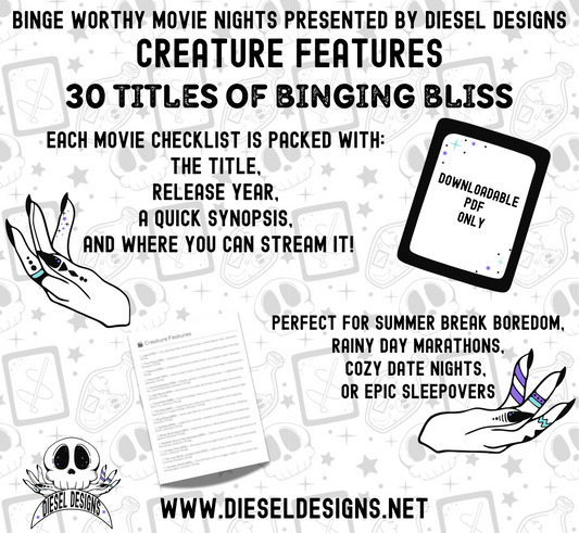 Creature Features Binge Worthy Checklist | Digital Download Only | PDF File