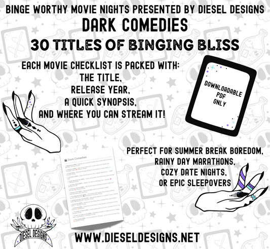 Dark Comedies Binge Worthy Checklist | Digital Download Only | PDF File
