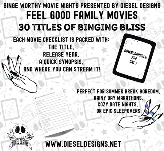 Feel Good Family Movies Binge Worthy Checklist | Digital Download Only | PDF File