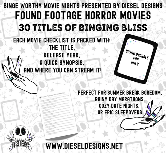 Found Footage Horror Movies Binge Worthy Checklist | Digital Download Only | PDF File