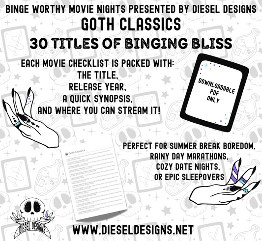 Goth Classics Movies Binge Worthy Checklist | Digital Download Only | PDF File