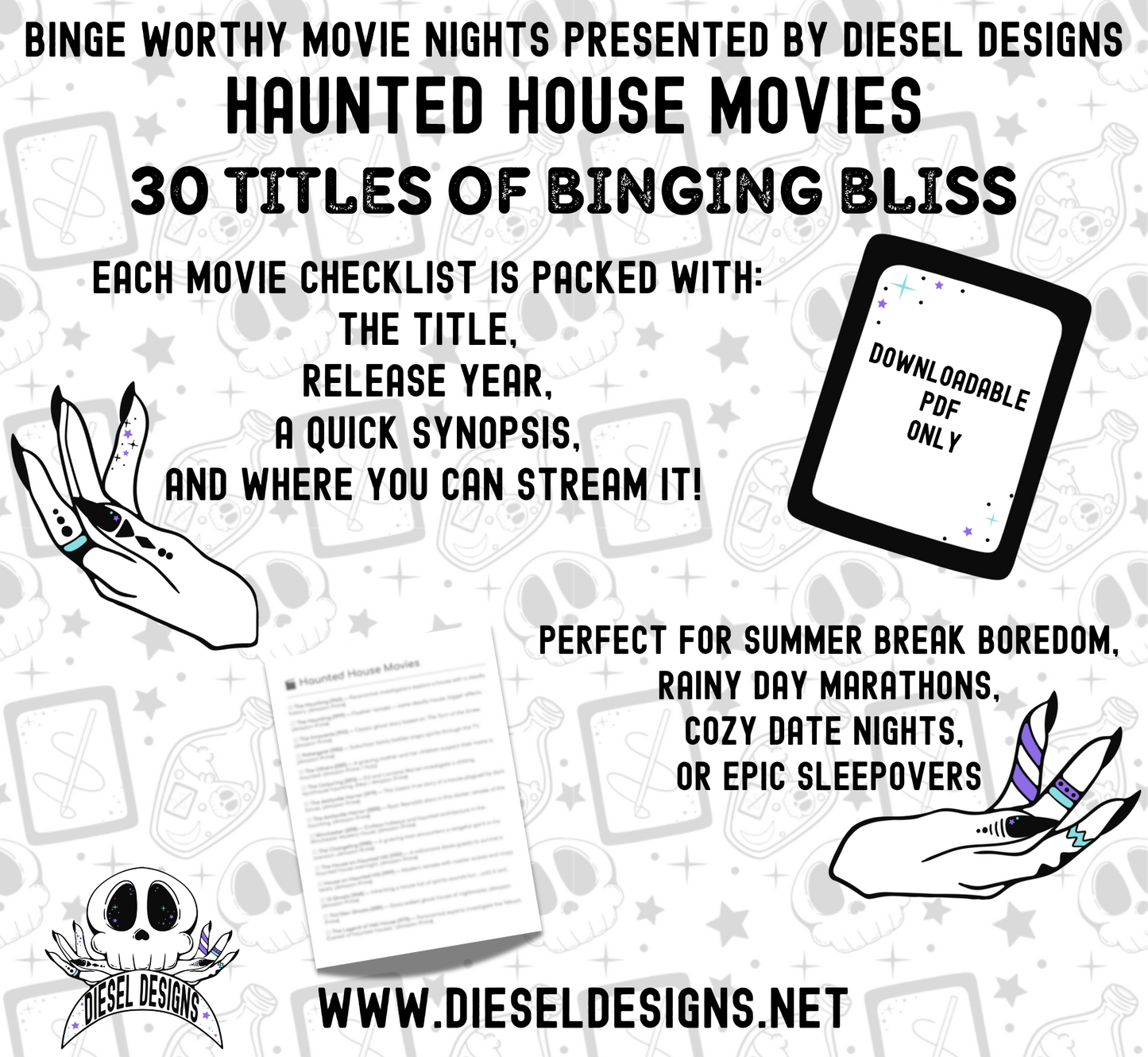 Haunted House Movies Binge Worthy Checklist | Digital Download Only | PDF File